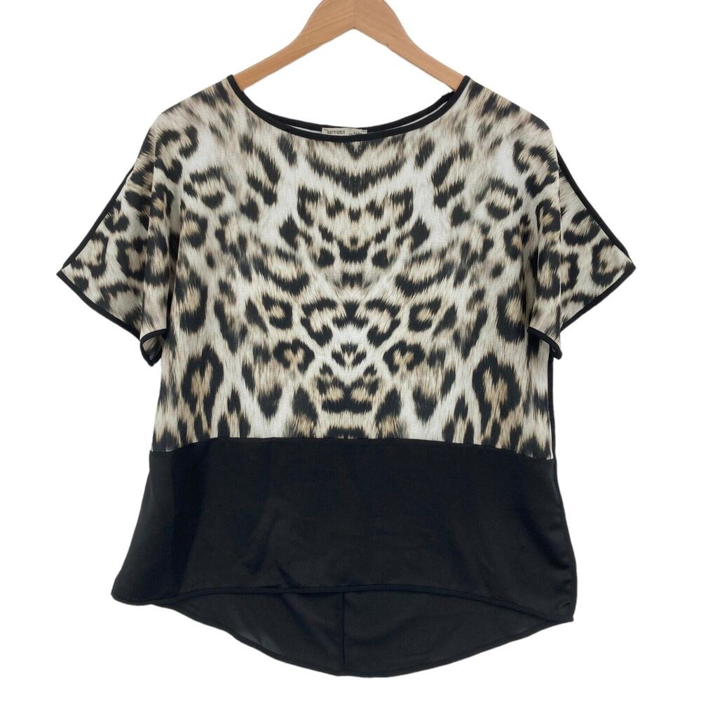 Zara Women Beige & Black Round Neck Short Sleeve Pullover Blouse Top Size Small